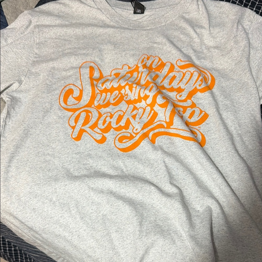Graphic Short Sleeve Tee - Light Gray with Orange Script